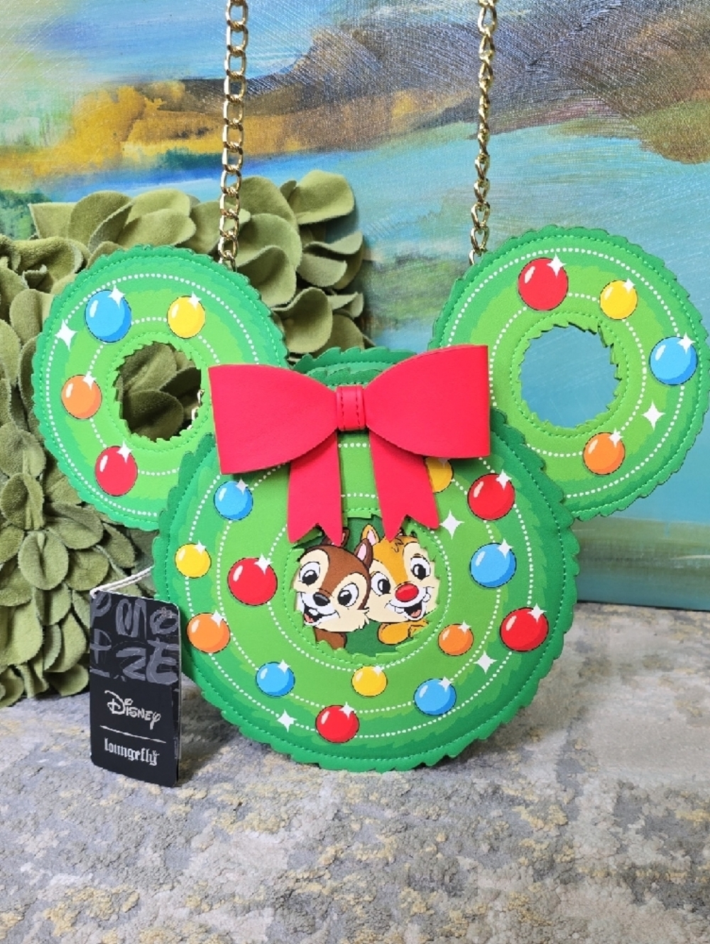 Loungefly X Disney Chip and Dale Figural Wreath Criss Body Bag - Picture 3 of 16